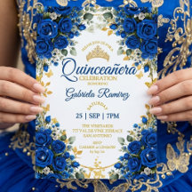 Roses Bleu Royal Quinceañera Papillons Dorés 