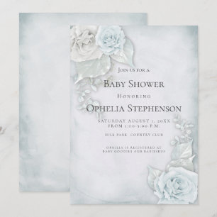 Invitation Roses Bleues Bleues baby showers