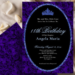 Invitation Roses Bleues Élégantes Début 18ème Anniversaire