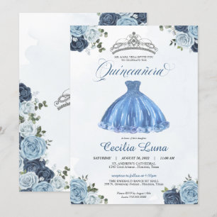 Invitation Roses Bleues et Blanches Princesse Quinceañera Ann