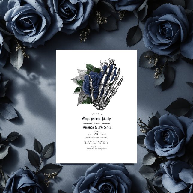 Invitation Roses Bleus de la marine gothique et Fiançailles à (Navy Blue Floral Gothic Engagement Party Invitation)