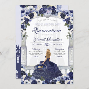 Invitation Roses Bleus Elegant Charro Princesse Quinceanera