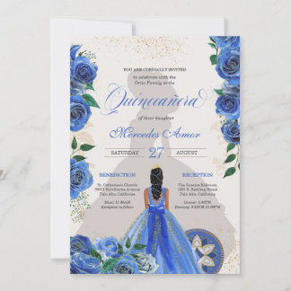 Invitation Roses Bleus Fancy Quinceanera Ouest Charro Glam I