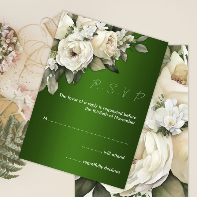 Invitation Roses Boho sur Emerald Green Wedding RSVP (Créateur téléchargé)