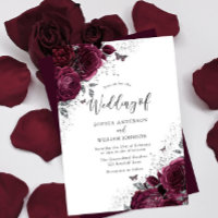 Roses Bourgogne Maroon Avec Mariage Élégant Argent