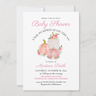 Invitation Roses Citrouille rose aquarelle | BABY SHOWER