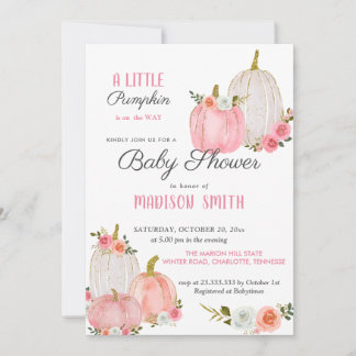Invitation Roses Citrouille rose aquarelle | BABY SHOWER