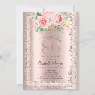 Invitation Roses, Couronne avec cadre pailleté or rose pour 8