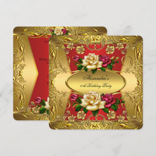 Invitation Roses Crème Rouge Élites Ornementales Fête d'Anniv