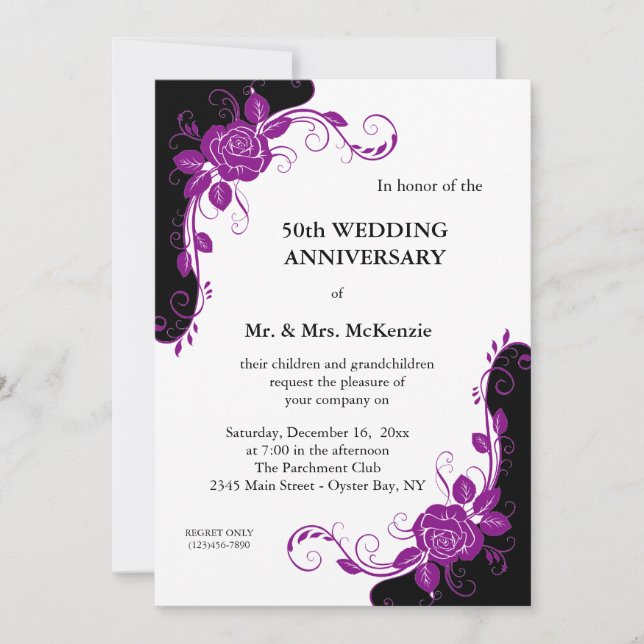 Invitation Roses d'anniversaire (violettes) (Devant)