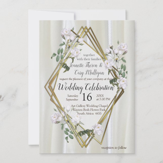 Invitation Roses d'aquarelle blanche peints sur la soie de ch (Devant)