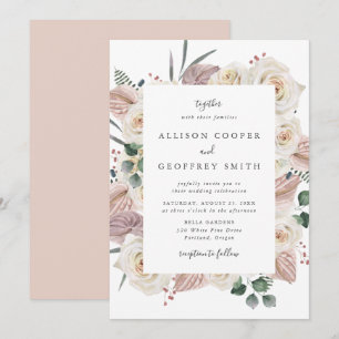 Invitation Roses d'aquarelle et Mariage d'orchidées
