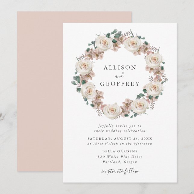 Invitation Roses d'aquarelle et orchidées Mariage de gerbes f (Devant / Derrière)