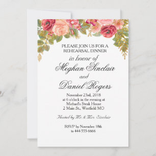 Invitation Roses d'aquarelle et Parties scintillant Répétitio