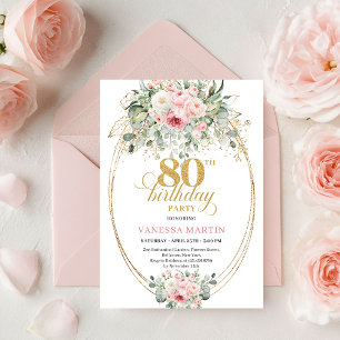 Invitation Roses de blush Boho intemporelles pour 80e anniver