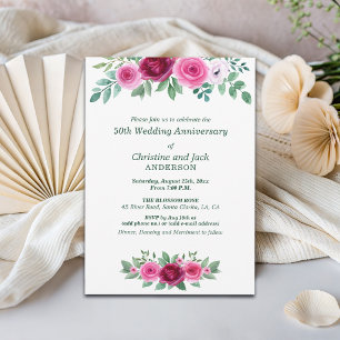 Invitation Roses de Bourgogne à l'aquarelle 50e anniversaire 