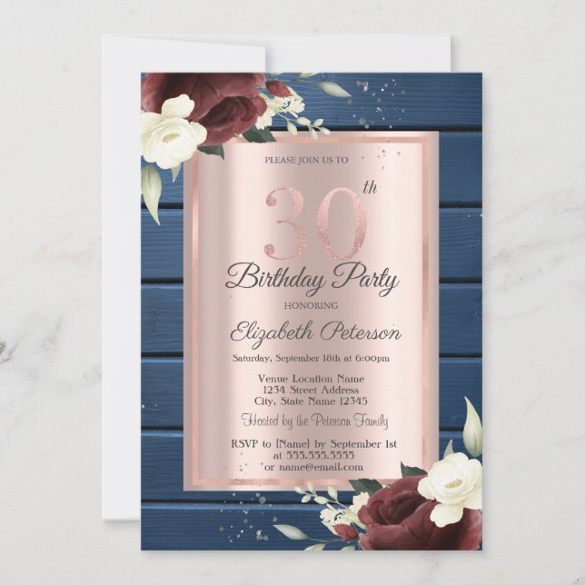 Invitation Roses de Bourgogne, Rose de bois bleu or 30e anniv (Devant)