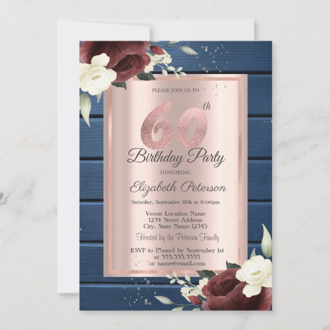 Invitation Roses de Bourgogne, Rose de bois bleu or 60e anniv (Devant)