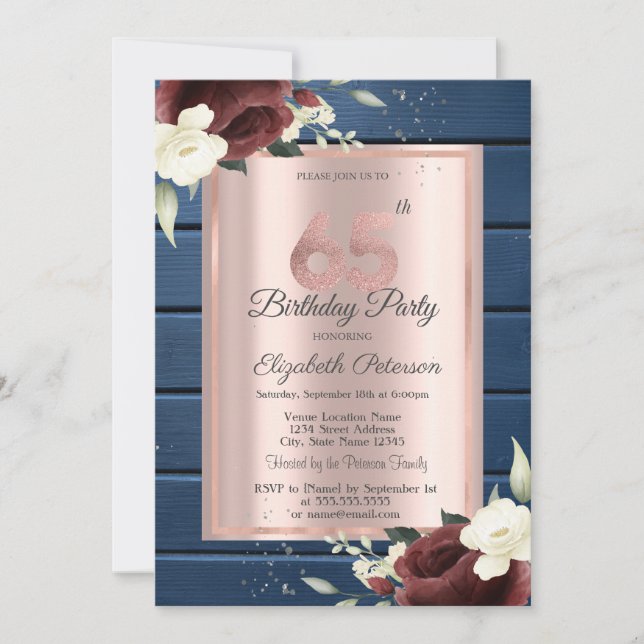 Invitation Roses de Bourgogne, Rose de bois bleu Or 65e anniv (Devant)