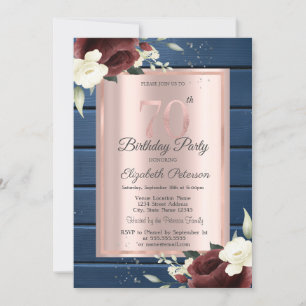Invitation Roses de Bourgogne, Rose en Bois Bleu Or 70e Anniv