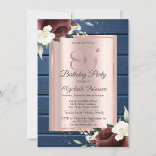 Invitation Roses de Bourgogne, Rose en Bois Bleu Or 80e Anniv