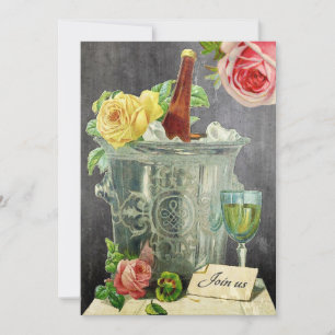 Invitation Roses de Champagne Vintage Tableau Noir Anniversai