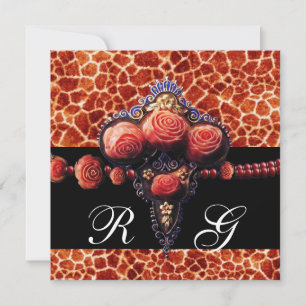 INVITATION ROSES DE CORAIL ROUGE NOIR, MONOGRAMME DE PEAU GIR