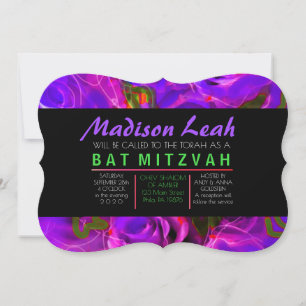 Invitation ROSES DE COULEUR D'EAU PURPLE NEON Bat mitzvah