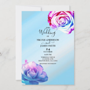 Invitation Roses de Couleurs Pastel Élégantes Fleurs Bleues M