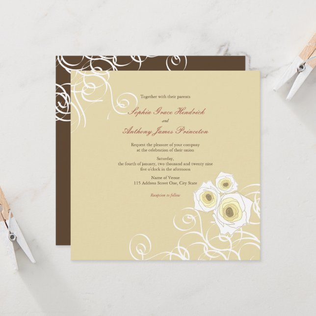 Invitation Roses De Crème Et Frottent Élégant Mariage Romanti (Devant/Arrière en situation)