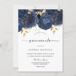 Invitation Roses de la marine romantique Elégante Quinceanera