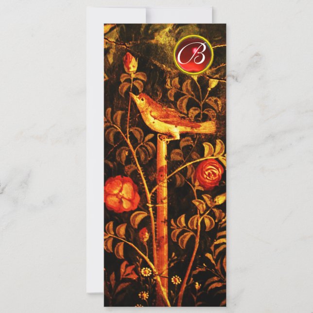 Invitation ROSES DE NUIT MONOGRAMME, Floral noir rouge jaune (Devant)