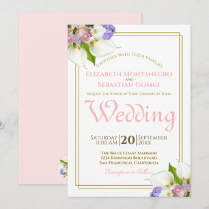 Invitation Roses de printemps et Calla Lilies Mariage or et r