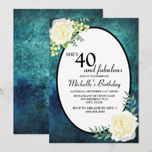 Invitation Roses de raisins sarcelles et blanches 40e anniver