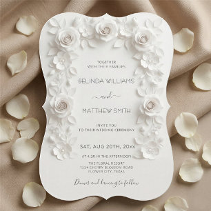 Invitation Roses de relief faux blanc cadre mariage minimalis