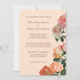 Invitation Roses d'été sur Peach Mariage
