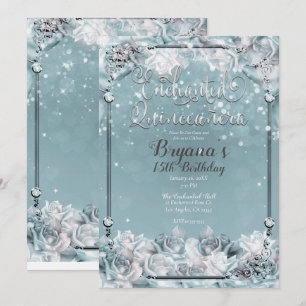 Invitation Roses d'hiver enchantées argentées et blanches Qui
