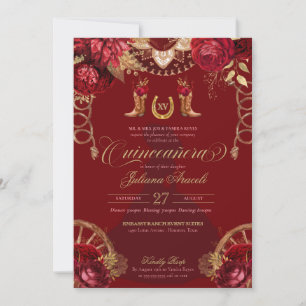 Invitation Roses d'or de Bourgogne Elégant Charro Quinceanera