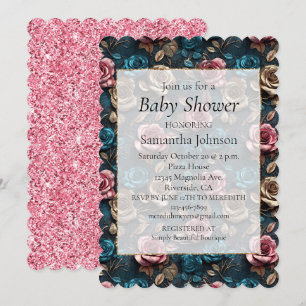 Invitation Roses d'or de champagne d'Aqua rose fille
