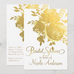 Invitation Roses Dorées Faux Feuille Élégant Floral Mariage
