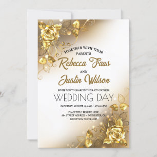 Invitation Roses Dorées Floral Moderne Bohème