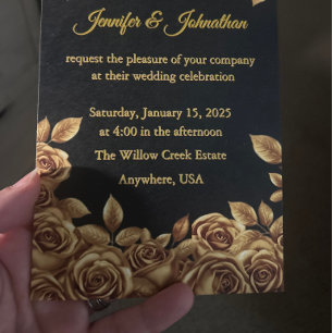 Invitation Roses Dorées Fond Personnalisé Mariage