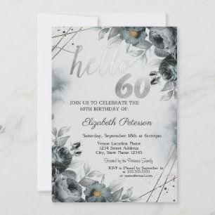 Invitation Roses Élégantes Grises 60e Anniversaire