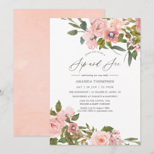 Invitation Roses en rose poudré et or rose Sip and See