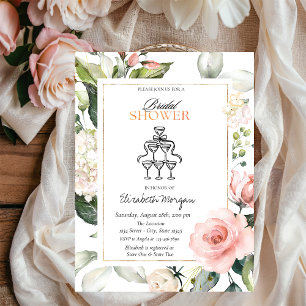 Invitation Roses épanouies Verres à Champagne Enterrement de