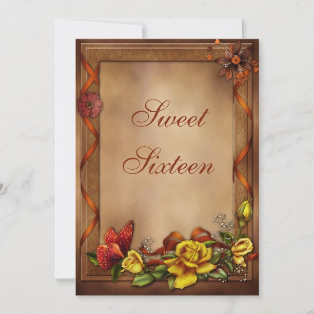 Invitation Roses et bonbon élégants 16 à papillon (Devant)