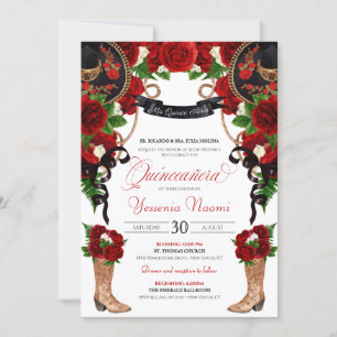 Invitation Roses et pivoines rouges Ouest Charra Quinceanera