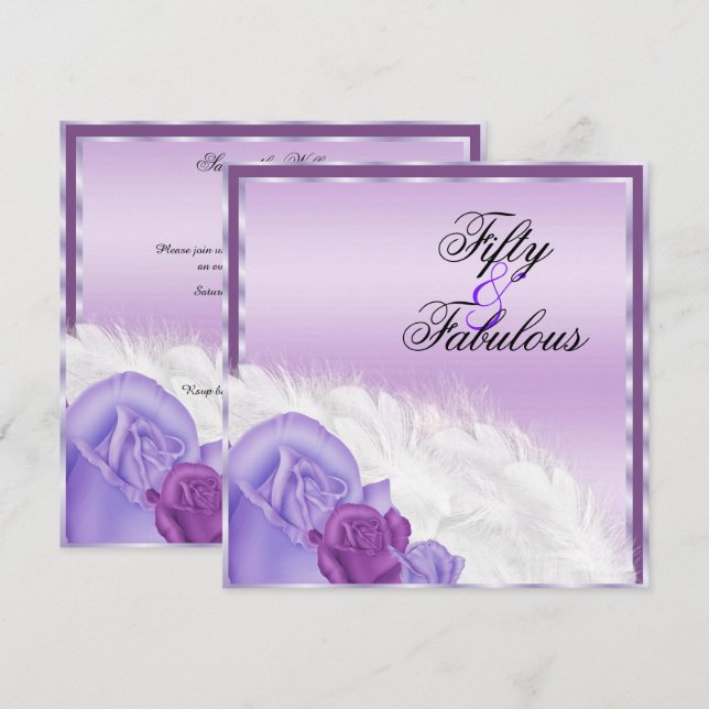Invitation Roses et plumes élégants Fabuleux 50 (Devant / Derrière)