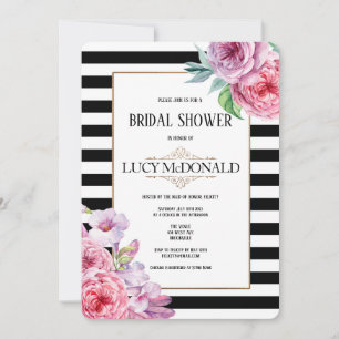Invitation roses et rayures de douche nuptiale
