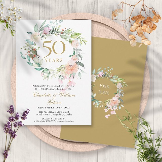 Invitation Roses Fleurales de Mariage pour N'importe Quelle A (Any Year Together Wedding Anniversary Roses Floral Invitation)